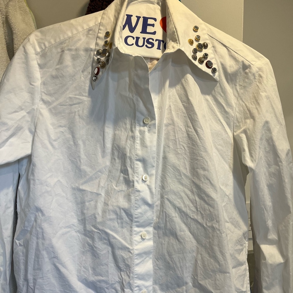 Sandro white button down top with embellished collar